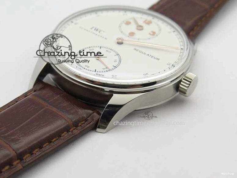 MIROTIME 0427 Sustainable Portuguese IW5444 SS White Dial RG Numbers On Brown Leather Strap A 7256